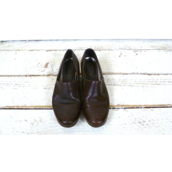 Dark brown leather vintage wedge clog style shoes - Picture 2 of 4